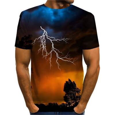 3D Printed Lightning Tree Casual T-shirt for Youth, Polyester Fiber with Digital-image