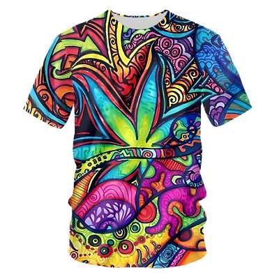Psychedelic 3D Floral Print Short Sleeve T-shirt for Casual Wear, Sweat-wicking-image