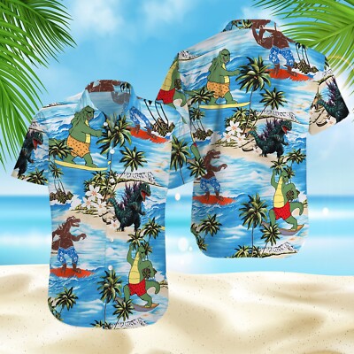 Godzilla King Of Monster Hawaiian Shirt Casual Button Down Unisex Adults Outfit-image