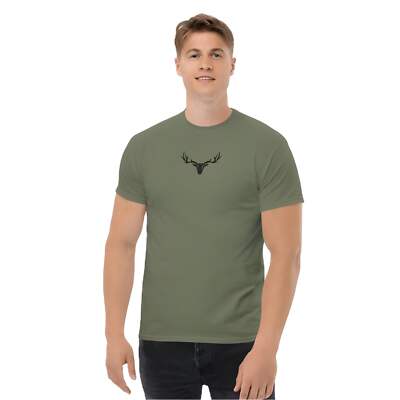 Casual Cartoon Antlers Digital Print T-Shirt for Teenagers in Army Green - Short-image