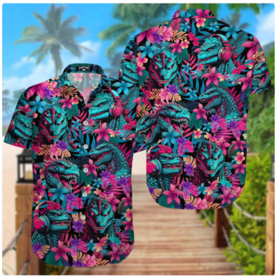 Godzilla Tropical Button 3D HAWAII SHIRT HALLOWEEN GIFT CHRISTMAS GIFT US SIZE-image