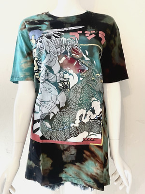 Godzilla vs Mech Godzilla Custom Tye-dye T-Shirt. Unisex Large-image