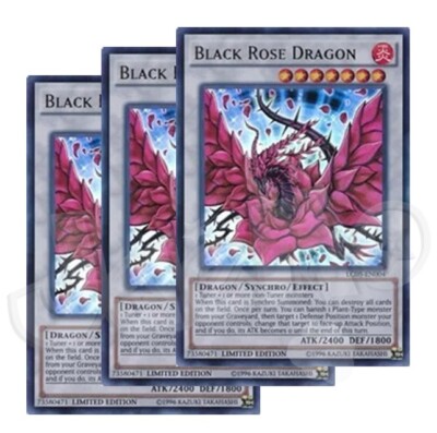 Yugioh - Black Rose Dragon x 3 - Limited Edition Ultra Rare NM - Free Holo Card-image