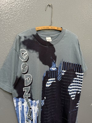 Vintage 1997 Godzilla Gear All Over Print Tee Shirt Blue Size Large Murina -image