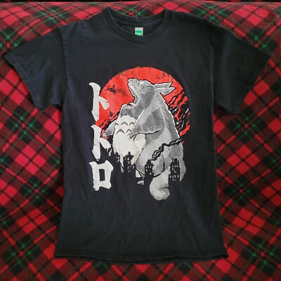Godzilla Totoro Over Japan Mashup Cartoon T-shirts for Men Dark Grey - Small-image