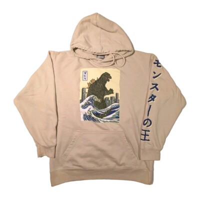 Godzilla Hoodie Adult M Milltex Top King of Monsters Japanese Arm Graphic Beige-image