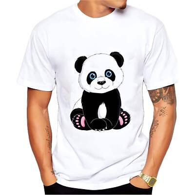 Panda Graphic Cotton Blend Short Sleeve T-Shirt for Casual Wear, Lightweight and-image