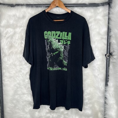 Vintage Godzilla World Destruction Tour Shirt 2XL Black 90s Japan Movie Promo-image