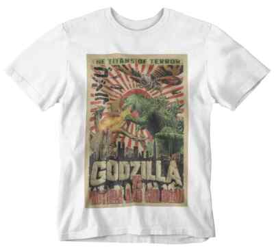 GODZILLA POSTER T-SHIRT MOVIE RETRO MANGA JAPAN MONSTER ASIAN HORROR-image