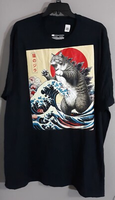 New- Unisex Adult Catzilla - Funny Cat Lover Short Sleeve Black T-shirt. Sz 4xlt-image