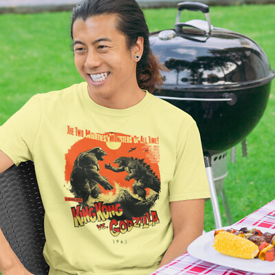 King Kong vs Godzilla: Retro 60's Sci-Fi T-Shirt Showdown Yellow Graphic Tee-image