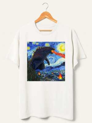 Vintage Godzilla Starry Night Shirt, Godzilla Van Gogh Starry Night Shirt Full-image