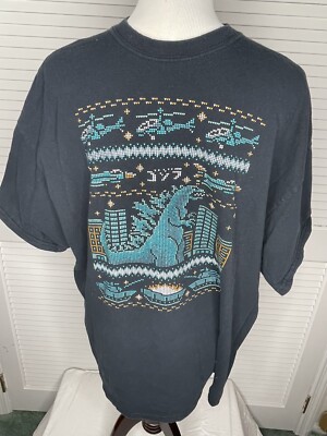 Men's Pixelated Video Game Godzilla Helicopters Tanks T-Shirt Sz XXL Vintage?-image