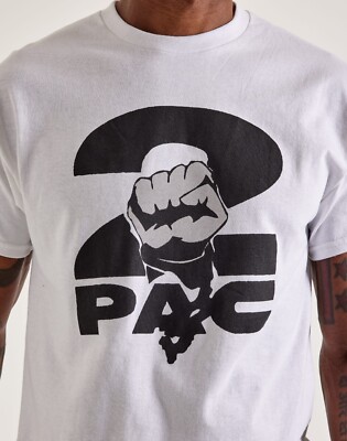 2pac Tupac shakur retro 1990s short sleeve black fist tee white t-shirt mens XXL-image