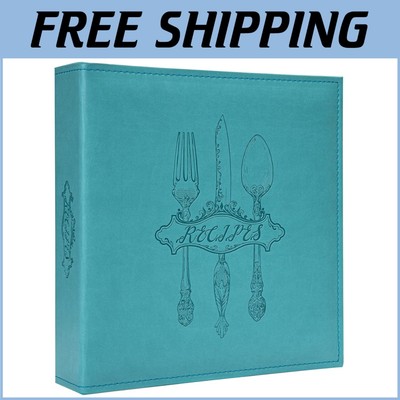 Customizable 3-Ring Recipe Binder Kit - Durable Blue Faux Leather Organizer-image