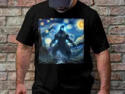 Starry Night Godzilla T-Shirt, Unique Art Graphic Tee, Sci-Fi Monster Shirt-image