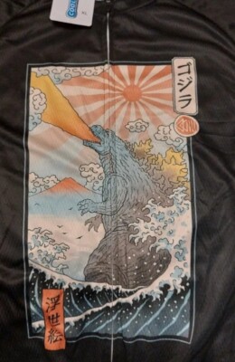 Men's Godzilla Kaiju Cycling Bike Jersey Atomic Breath Ukioy-e Art Style NWT-image