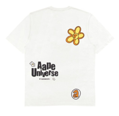 NWT AAPE by A Bathing Ape White Floral Logo RARE Graphic T-Shirt  Sz M-image