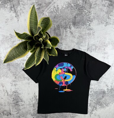Vintage STUSSY Big SS Logo Black Paint Mexico USA Rap 90S Hip Hop T Shirt Tee-image