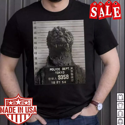 NEW Godzilla Mugshot Vintage T-Shirt S-5XL-image