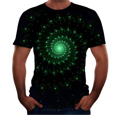 Men's 3D Space Tunnel Column Print Loose Fit Short Sleeve T-Shirt with Round Nec-image
