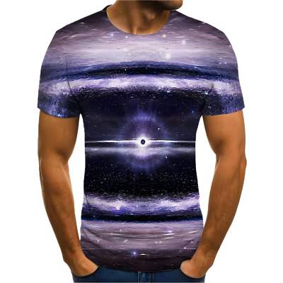 Galaxy 3D Printed Short-Sleeved T-Shirt for Trendy Teens in Starry Sky Design, L-image