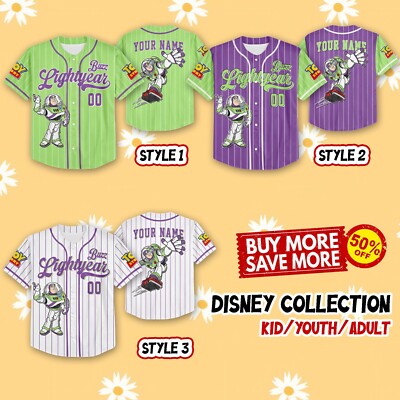 Custom Buzz Lightyear Toy Story Baseball Jersey Disney Fan Kids Shirt Size S-5XL-image