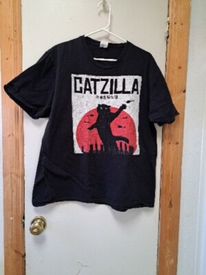 CATZILLA Size EXTRA Large Black Soft Cotton Premium T-Shirt Godzilla Parody-image