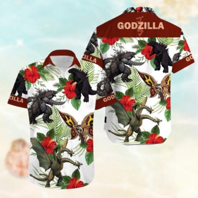 Godzilla King Of Monster Hawaiian Shirt Casual Button Down Unisex Adults Outfit-image