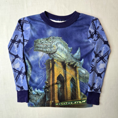 Godzilla Vintage 90s Graphic Pajama PJ Top Long Sleeve Shirt Boys 2T 3T Toddler-image