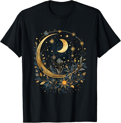 mystic sun and moon woman mystical flowers aesthetic T-Shirt-image