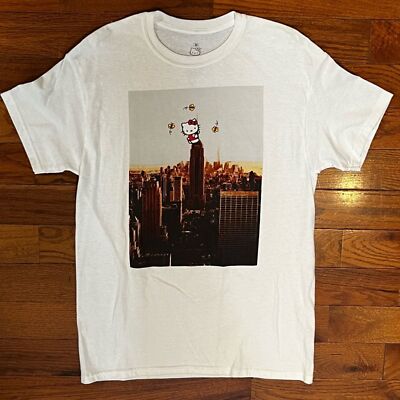 Sanrio Hello Kitty NYC Empire State Godzilla Graphic Tee White Women's M-image