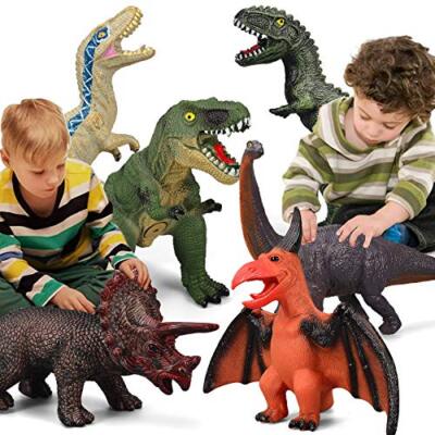 6 Piece Dinosaur Toys for Kids and Toddlers Blue Velociraptor T-Rex Large Soft-image
