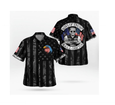 Sons Of Trump 2024 Maga Chapter Biker US Flag Support Trump 3D Hawaii Shirt-image