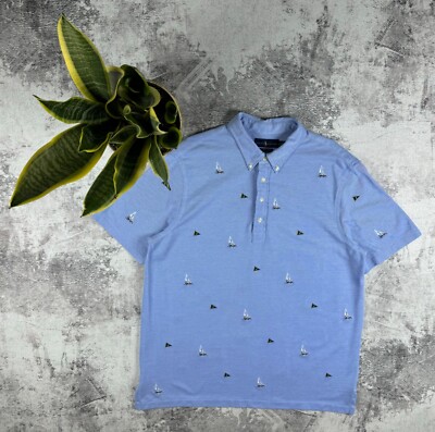 Vintage Polo Ralph Lauren Oxford Knit Sailing Boat Aqua Blue Monogram T Shirt-image