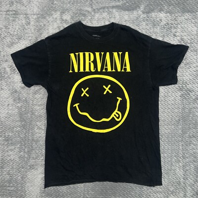 Nirvana Nevermind Smiley Face T-Shirt Black Yellow Size M 2020 Print Retro-image
