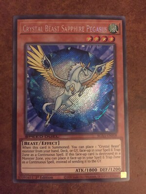 Crystal Beast Sapphire Pegasus SGX1-ENF08 Secret Rare Yugioh GX Speed Duel Card -image