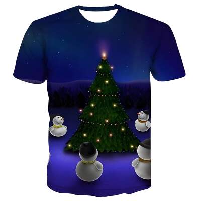 3D Animal Print Casual Christmas T-Shirt for Men - Youth-Friendly Blue Nylon Tee-image