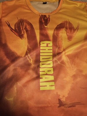 Godzilla Ghidorah King Of Kings Wrap Graphic Tee Colorful Yellow Rare XL Movie-image