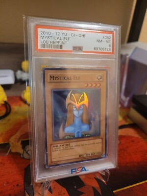 YUGIOH! PSA 8  Mystical Elf LOB-062 Super Rare Unlimited-image