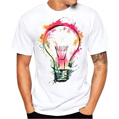 3D Printed Cartoon Light Bulb T-Shirt for Teens, Slim Fit Short Sleeve Top, Roun-image