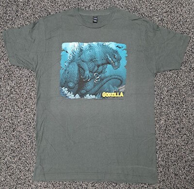 Godzilla Comic Shirt Grey NEW Size Large Underwater Ship Colorful Japanese RARE -image