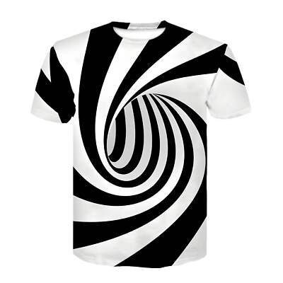 Black and White Graphic 3D Printed T-Shirt for Casual Outings, Travel, and Leisu-image