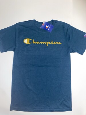New Men Small Champion Script Logo Short Sleeve T-Shirt, Green Myth-image