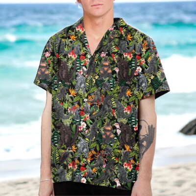 American Godzilla Lover Hawaiian Shirts For Men, Hibiscus Hawaiian Aloha Beach-image