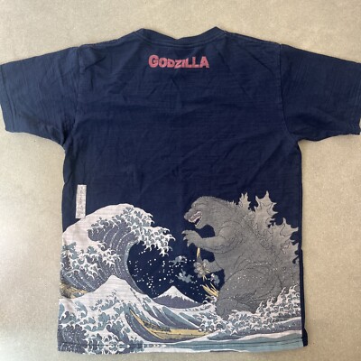 Godzilla T-Shirt Mens L Blue Graphic Short Sleeve Pullover Crew Neck Japanese-image