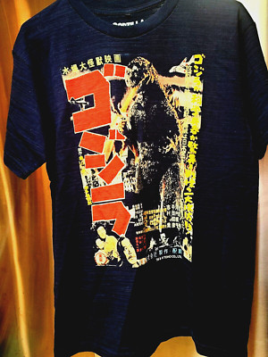 Vintage Adult L LARGE Folcart Co GODZILLA TOHO 1954 MOVIE PROMO T SHIRT Dk Blue-image