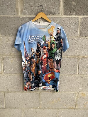 Justice Leave Of America Sky Blue AOP Superhero Collage T-Shirt Medium -image