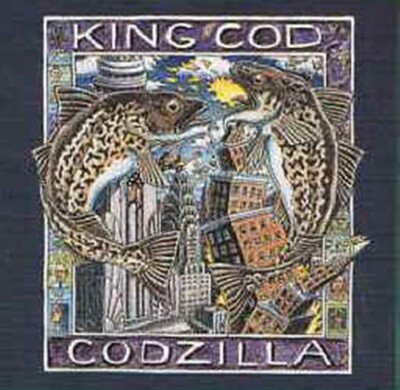 Ray Troll King Cod vs Codzilla monster movie New adult t-shirt M all cotton tee-image