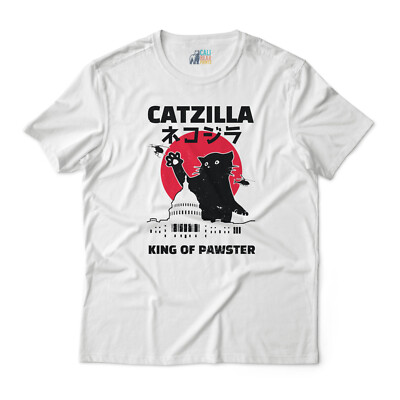 Fun “CATZILLA” Graphic T-Shirt - King of Pawster, Black Cat Godzilla Design-image